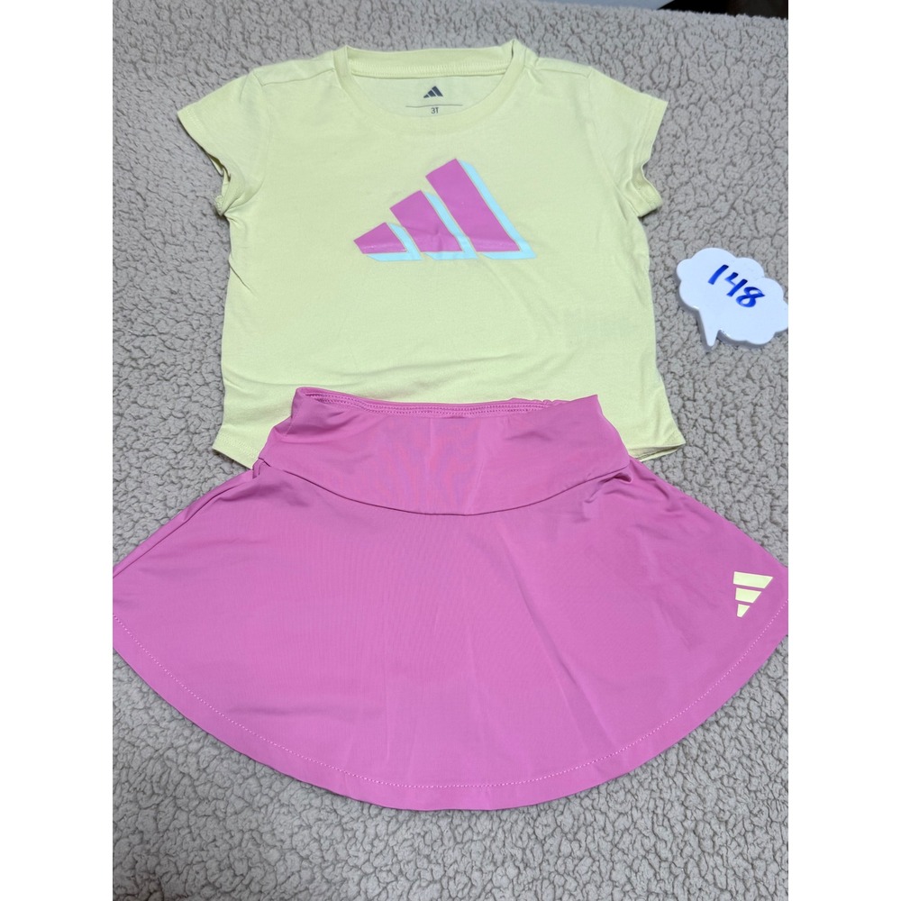 Adidas Toddler Girls 2PC Set Yellow T-Shirt Pink Skort Size 3T Activewear